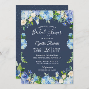 Invitation Navy Blue Hydrangea Floral Gorgey Fête des mariées