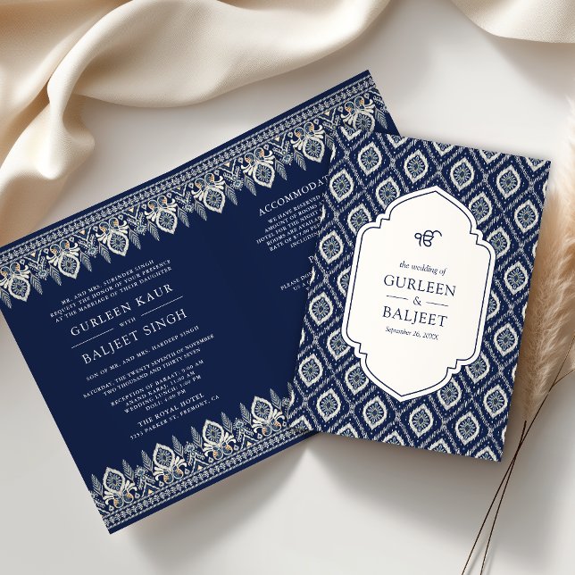 Invitation Navy Blue Ikat All en un Anand Karaj Sikh Mariage (Créateur téléchargé)