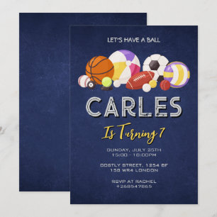 Invitation Navy Blue Let’s Have a Ball Sports Anniversaire