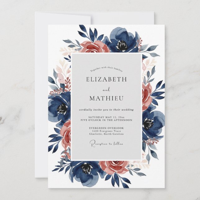 Invitation Navy Blue Lush Autumnal Wedding (Devant)