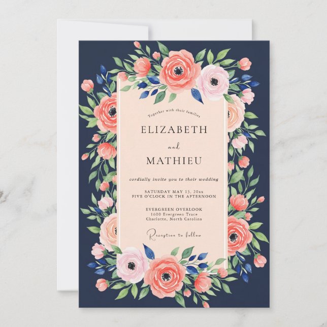 Invitation Navy Blue Lush Summer Wedding (Devant)