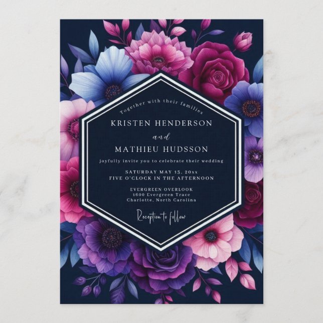 Invitation Navy Blue Magnificent Moody Wedding (Devant)