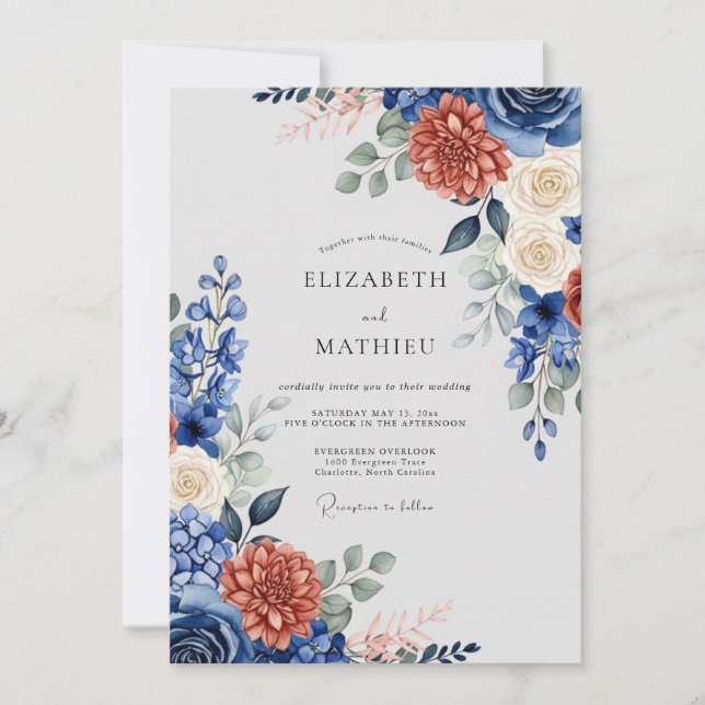 Invitation Navy Blue Majestic Autumn Wedding (Devant)