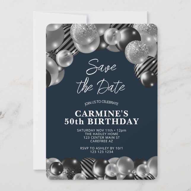Invitation Navy Blue Men's 50th Birthday (Devant)