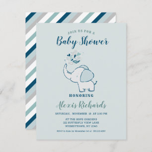 Invitation Navy Blue & Mint Cute Elephant Baby shower à thème