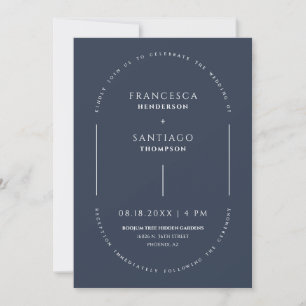Invitation Navy Blue Modern Arch QR Code Photo Boho Wedding