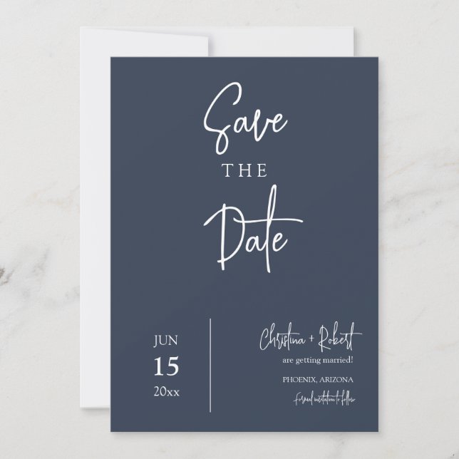 Invitation Navy Blue Modern Minimal Boho Save the Date Photo (Devant)