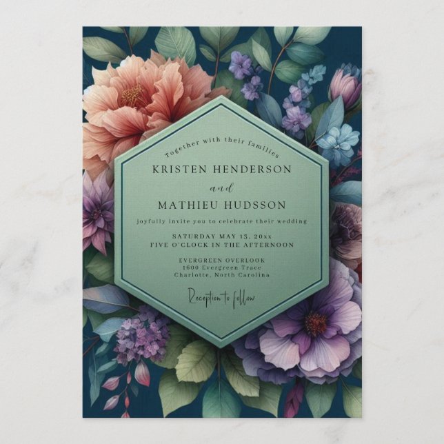 Invitation Navy Blue Moody Evening Wedding (Devant)