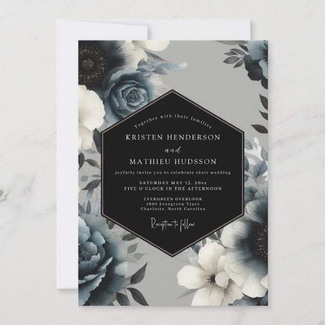 Invitation Navy Blue Mystical Winter Wedding (Devant)