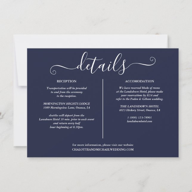Invitation Navy Blue Nautcial Mariage Détails Information (Devant)