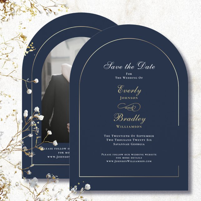 Invitation Navy Blue Or Arch Blanc Save the Date Mariage (Créateur téléchargé)