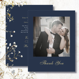 Invitation Navy Blue Or Blanc Script Merci Mariage