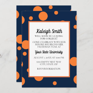 Invitation Navy Blue Orange Dots College Trunk Party