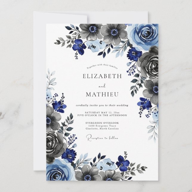 Invitation Navy Blue Picturesque Winter Wedding (Devant)