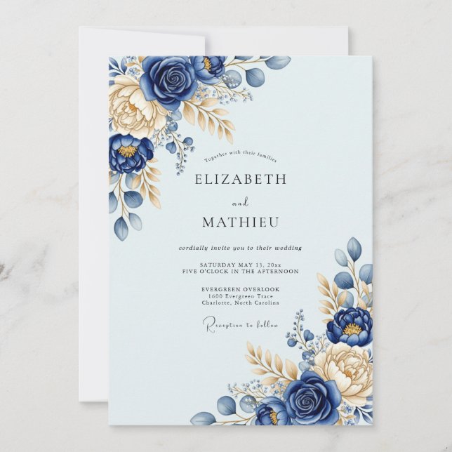 Invitation Navy Blue Resplendent Winter Wedding (Devant)