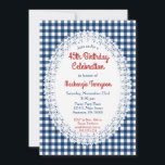 Invitation Navy Blue Rustic En vichy Anniversaire Fête Invita<br><div class="desc">Une jolie invitation à l'anniversaire rustique avec un bleu marine en vichy arrière - plan avec un centre de dentelle. Parfait pour les anniversaires jalons tels que 18ème 20ème 21ème 30ème 35ème 45ème 55ème 55ème 60ème 65ème 70ème 75ème 80ème 85ème 90ème 95ème et 100 ... ou n'importe quel âge !...</div>
