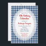 Invitation Navy Blue Rustic En vichy Anniversaire Fête Invita<br><div class="desc">Une jolie invitation à l'anniversaire rustique avec un bleu marine en vichy arrière - plan avec un centre de dentelle. Parfait pour les anniversaires jalons tels que 18ème 20ème 21ème 30ème 35ème 45ème 55ème 55ème 60ème 65ème 70ème 75ème 80ème 85ème 90ème 95ème et 100 ... ou n'importe quel âge !...</div>
