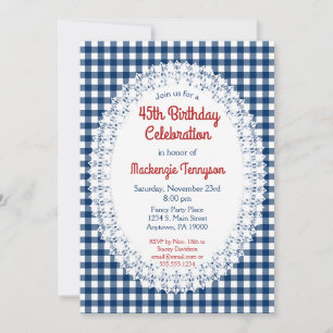 Invitation Navy Blue Rustic En vichy Anniversaire Fête Invita