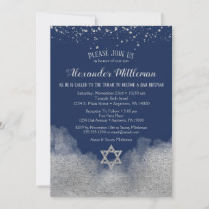 Invitation Navy Blue Silver Bar Mitzvah