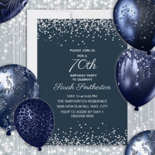 Invitation Navy Blue Silver Diamond Pailleté 70e Anniversaire