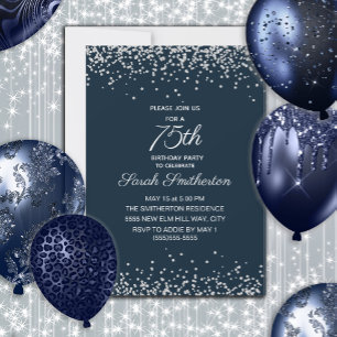 Invitation Navy Blue Silver Diamond Pailletés 75e Anniversair