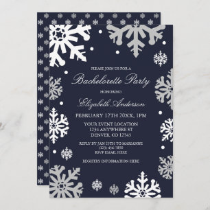 Invitation Navy Blue Snowflakes Winter Bachelorette Party