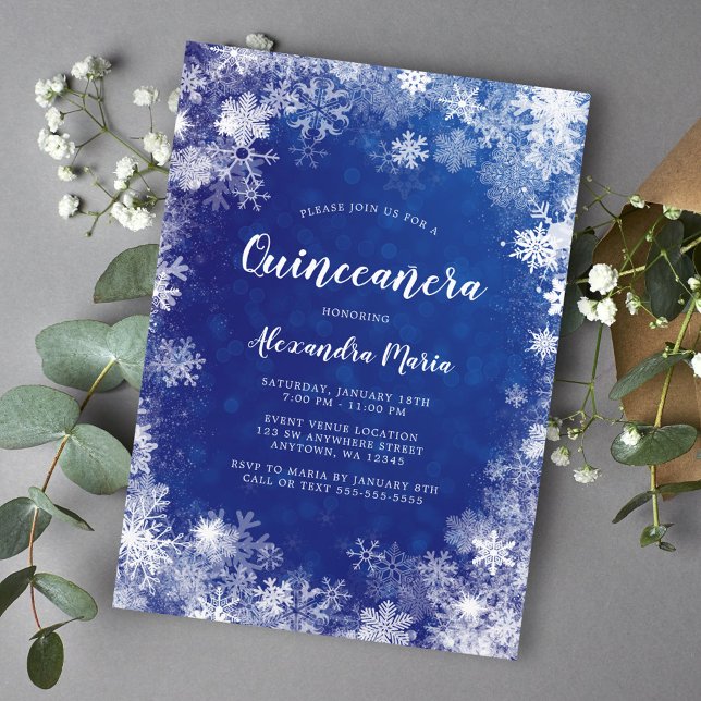 Invitation Navy Blue Snowflakes Winter Wonderland Quinceanera (Créateur téléchargé)