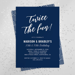 Invitation Navy Blue Twice La fête d'anniversaire conjointe a