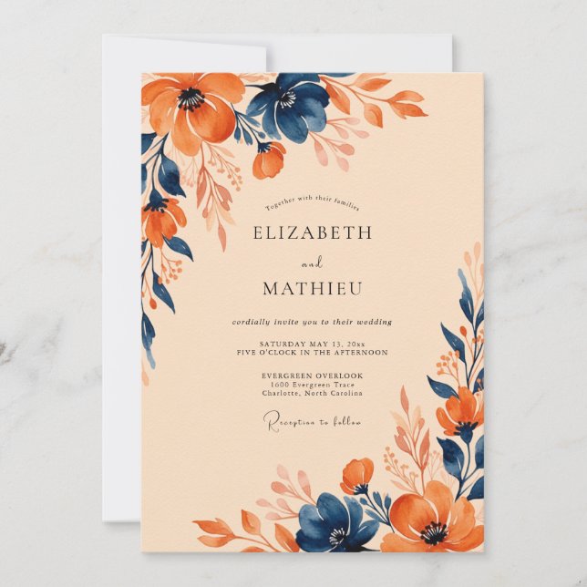 Invitation Navy Blue Vivacious Autumnal Wedding (Devant)