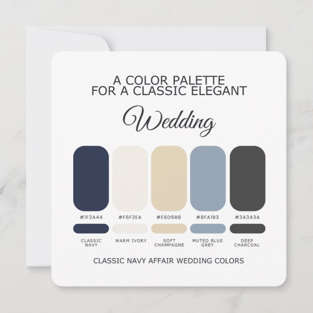 Invitation Navy Blue Wedding Color Palette Classic Elegant (Devant)