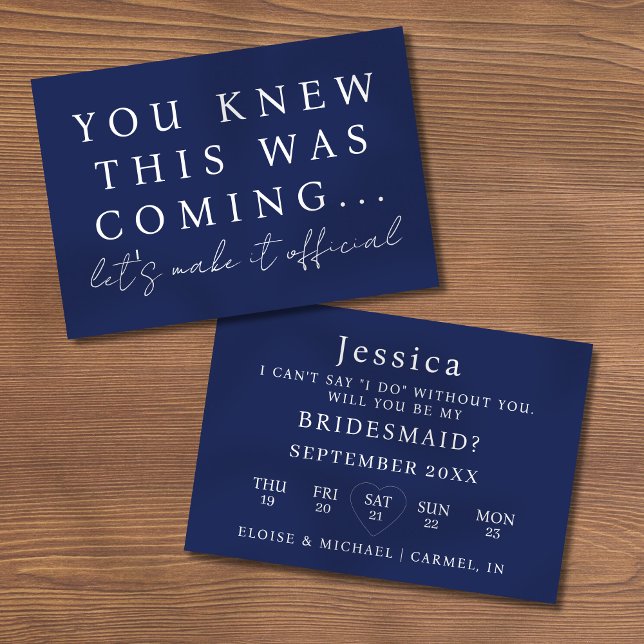 Invitation Navy Blue Will You Be My Bridesmaid Proposal Card (Pop the question to your bridal party with this Will You Be My Bridesmaid Proposal Card! )