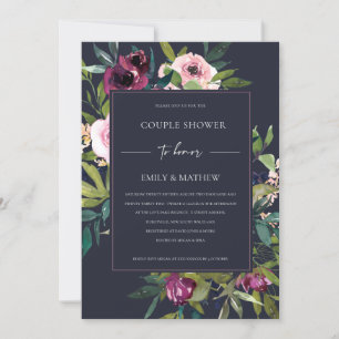 INVITATION NAVY BLUSH BURGUNDY FLORAL BUNCH