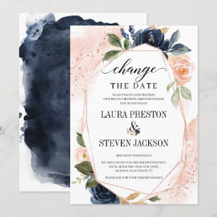 Invitation Navy Blush Floral Géométrique Cadre Changer la Dat