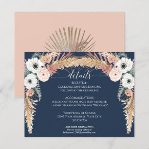 Invitation Navy Blush Floral Pampas Grass Mariage Détails