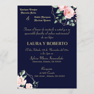 Invitation Navy Blush, mariage floral (espagnol)