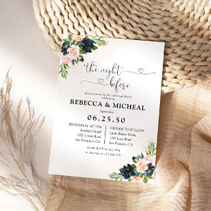 Invitation Navy & Blush Pink Floral la nuit avant