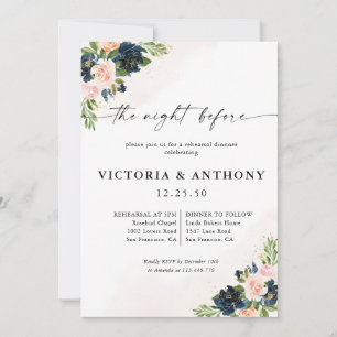 Invitation Navy & Blush Pink Floral la nuit avant