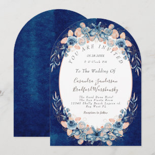 Invitation Navy Blush  Plage Fleur de Coquillage Aquarelle Ma