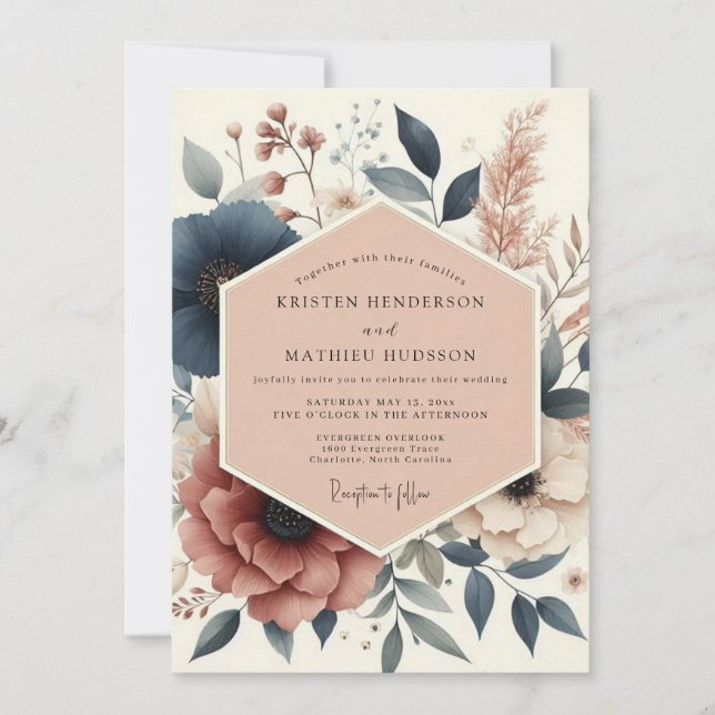 Invitation Navy Botanical Woodland Wedding (Devant)