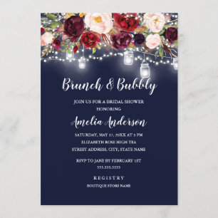 Invitation Navy Bourgogne Fleurs Lumineuses Brunch Et Bulles