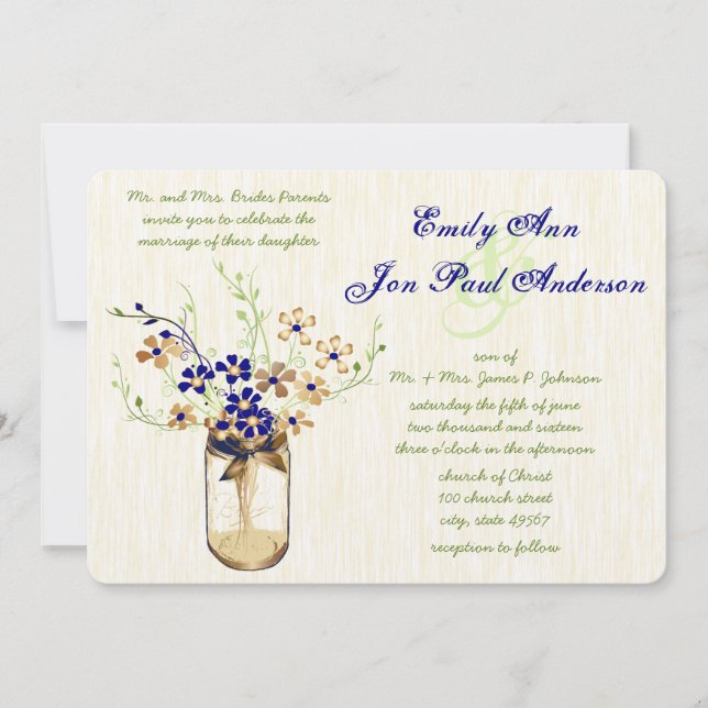 Invitation Navy Copper and Green Mason Jar Wild Flower (Devant)