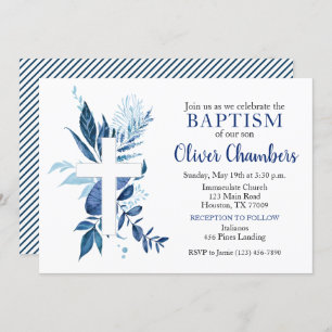 Invitation Navy Cross Rustic Boy Baptisme