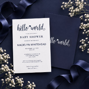 Invitation Navy de la typographie des Baby showers Hello Worl