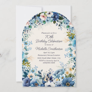 Invitation Navy Dusty Blue Blanc Floral 70ème Arche Anniversa