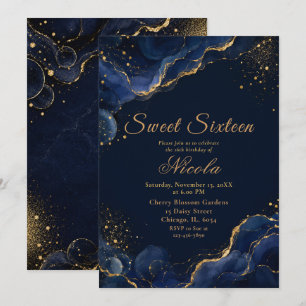 Invitation Navy Élégant et Encre Alcoolique Dorée pour un Swe