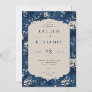 Invitation Navy Élégant Floral