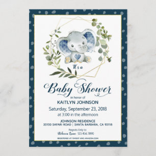 Invitation Navy Elephant Baby shower moderne