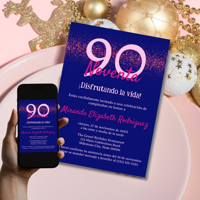 Invitation Navy Espagnole Paillettes Rose Chaud Femmes 90e An (Créateur téléchargé)