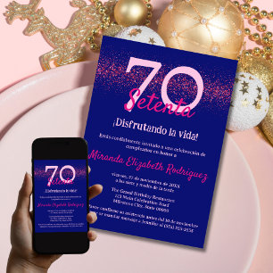 Invitation Navy Espagnole Rose Chic Femme 70e Anniversaire