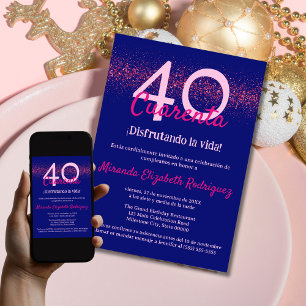 Invitation Navy espagnole rose vif chic femmes 40e anniversai